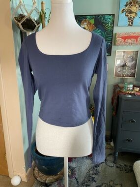 Streetwear Society Long-Sleeve Scoop Neck Top in Slate Blue